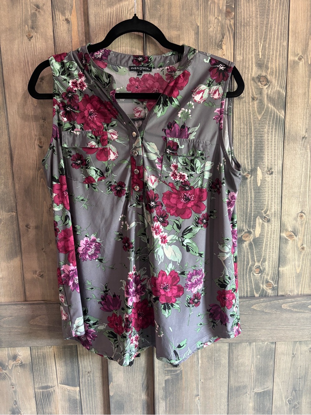 Ava & Grace Gray Tank with Pink Floral Print
